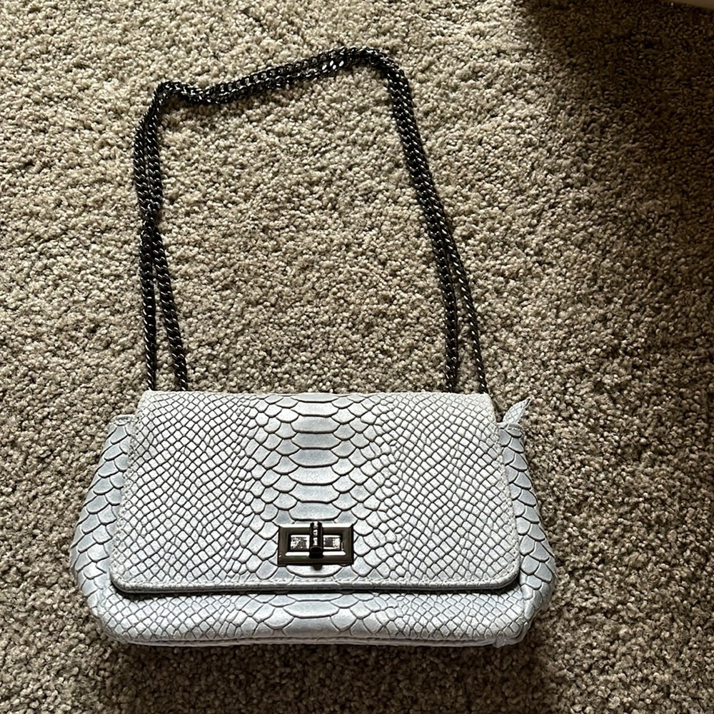 Faux blue snake skin shoulder bag